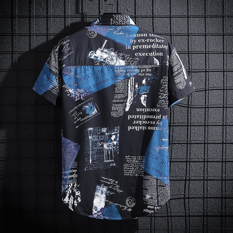 Newspaper Printed Shirt,Korean - đánh giá và giá Summer Clothing Essentials Men