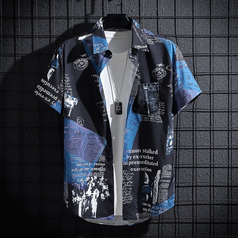 Newspaper Printed Shirt,Korean - đánh giá và giá Summer Clothing Essentials Men