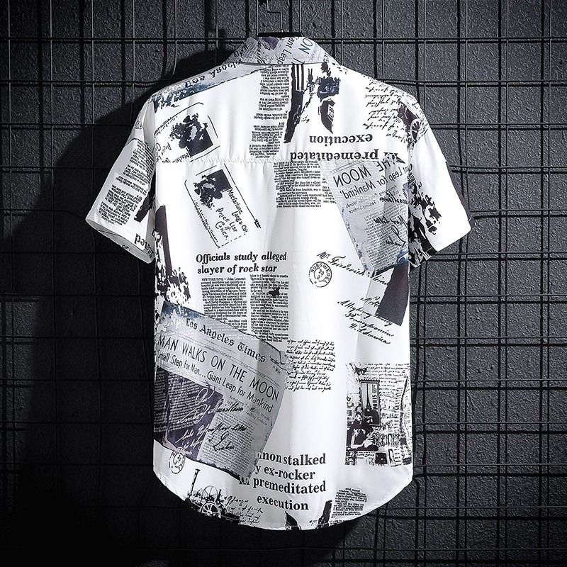 Newspaper Printed Shirt,Korean - đánh giá và giá Summer Clothing Essentials Men